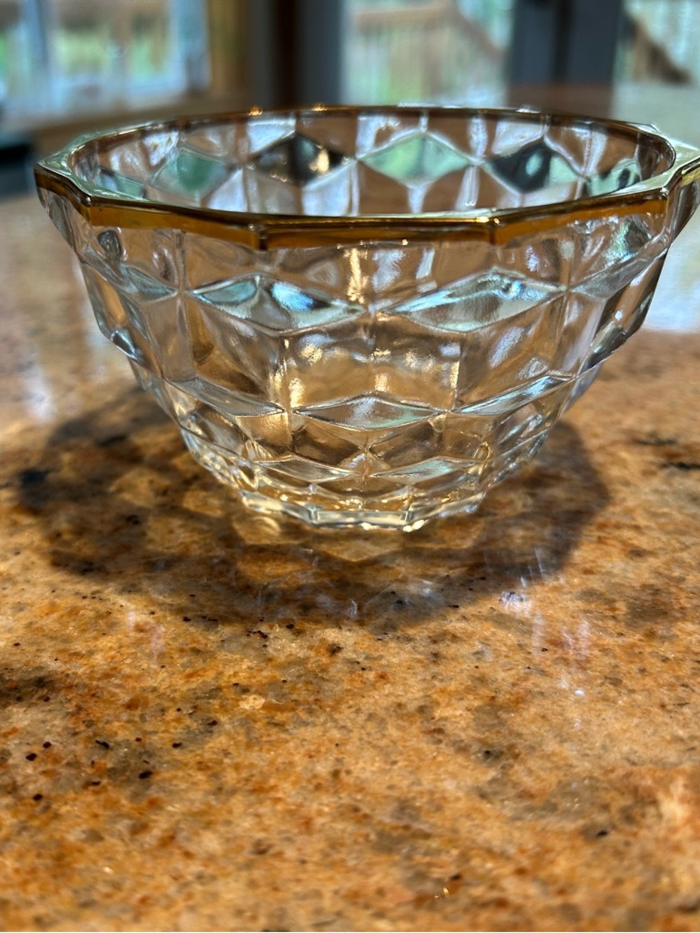 1930 Jeanette Glass Co. “Cubist” Clear Glass Mayonnaise Bowl Geometric Design